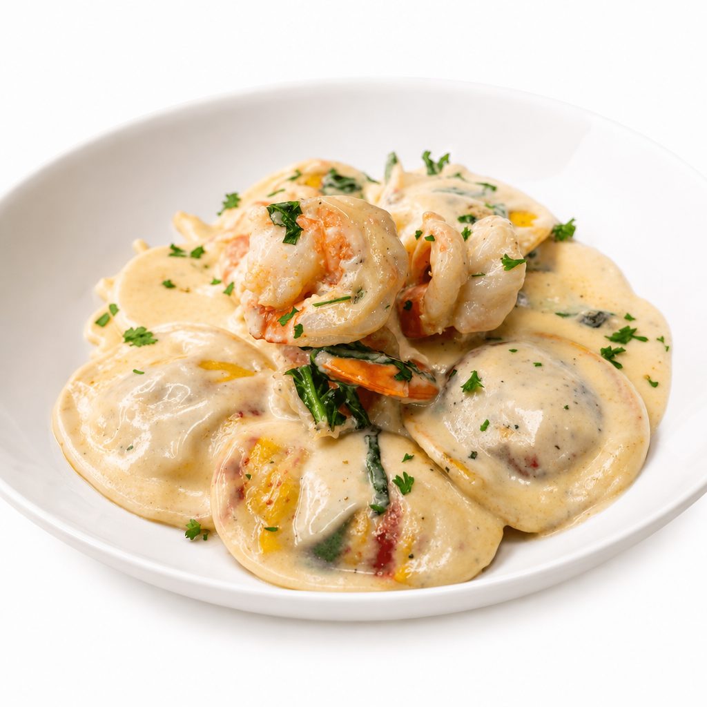 Lobster ravioli with Prawns.