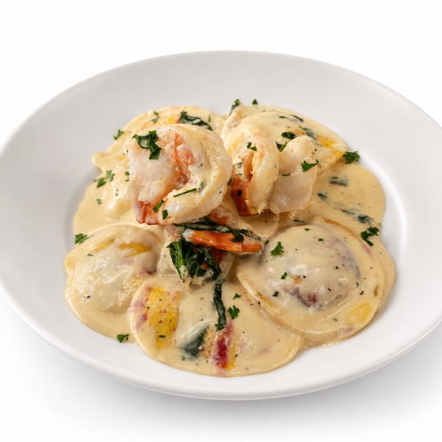 Lobster Ravioli with Prawns.