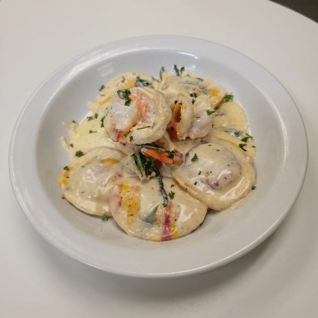 Lobster ravioli with Prawns.